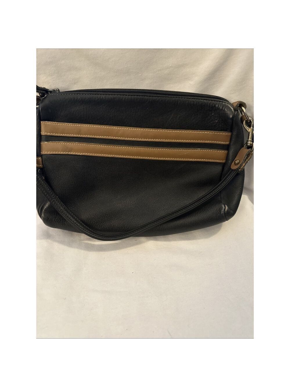 Vintage Orvis Black Brown Pebbled Leather Crossbody Bag